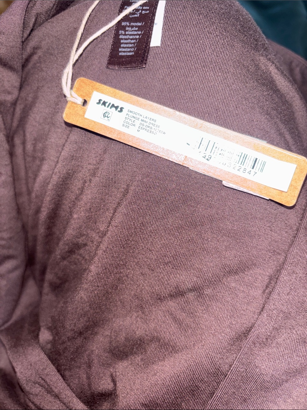 SKIMS NWT Smooth Layers Plunge Mini Dress - Espresso - Picture 5 of 5